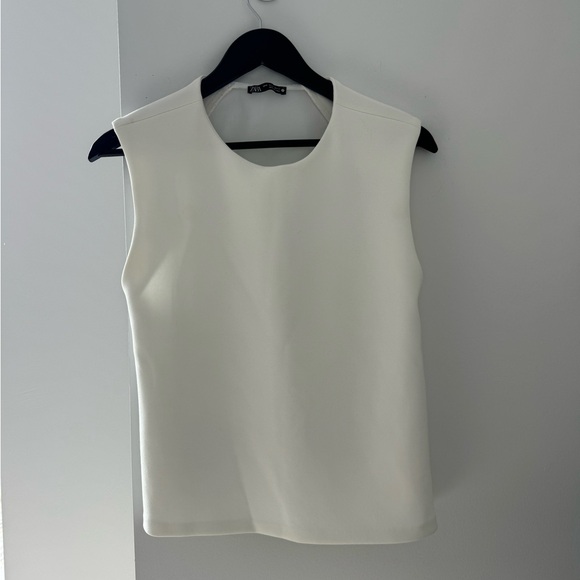 Zara White Shoulder Pad Top with Sheer Back - Picture 1 of 5